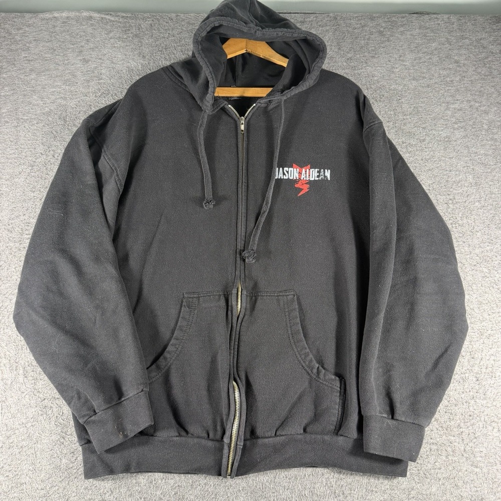 Jason Aldeans Concert Night Train Full Zip Hoodie Black Graphic Print Size XL